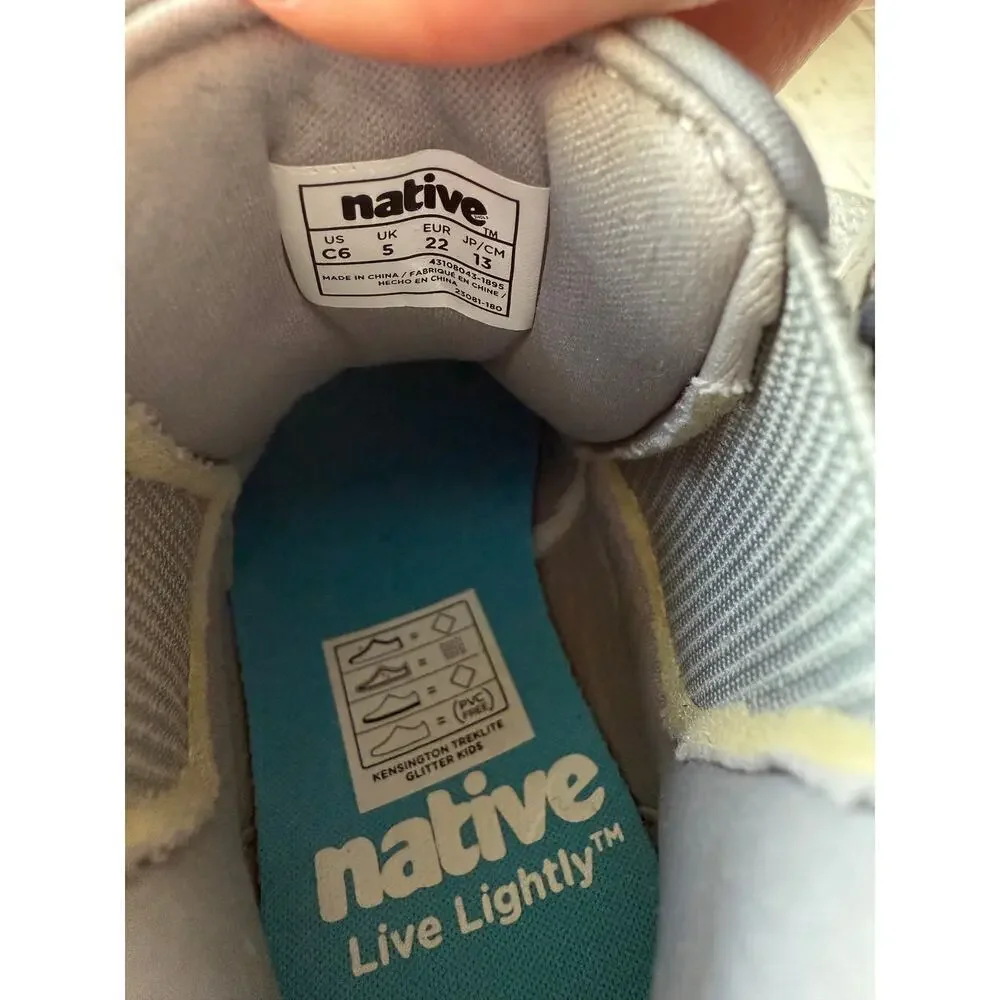 Native Shoes Kids Silver Glitter Kensington Treklite Chelsea Boots Size 6